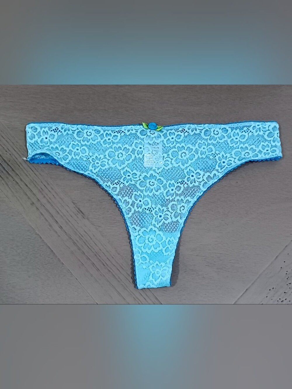 Blue Lace Thong Panties, Size XS